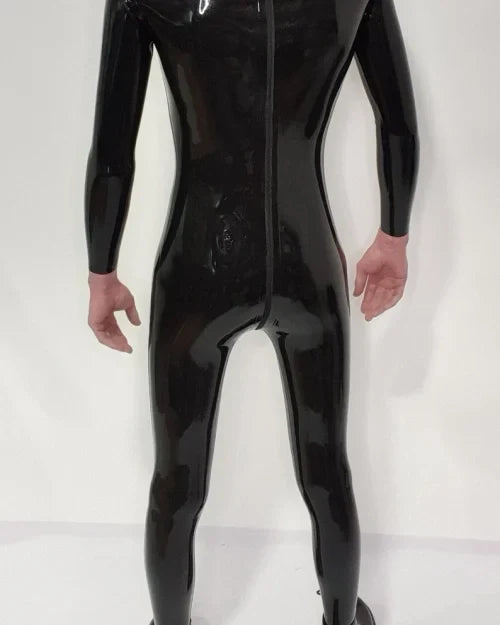 Latex Men’s Full-Length Catsuit with Front Crotch Zip – Black