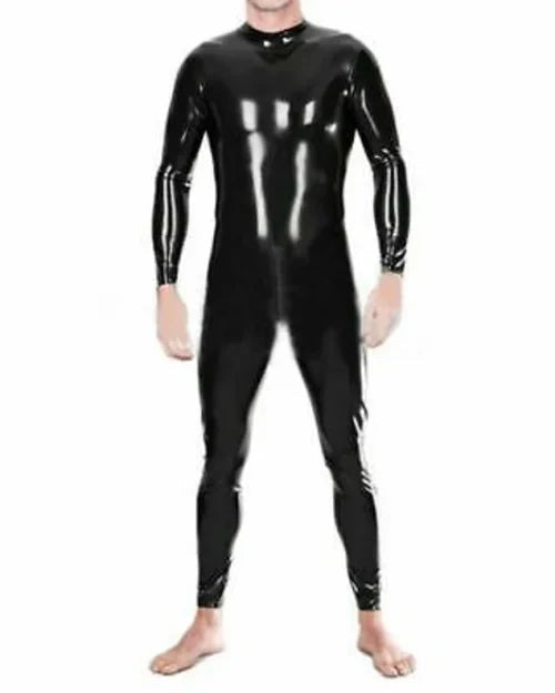 Latex Men’s Full-Length Catsuit with Front Crotch Zip – Black