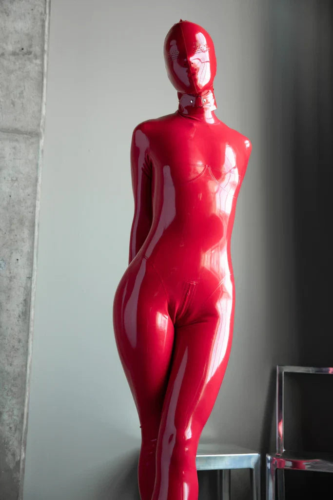 Latex Catsuit with Enclosed Hood – Red