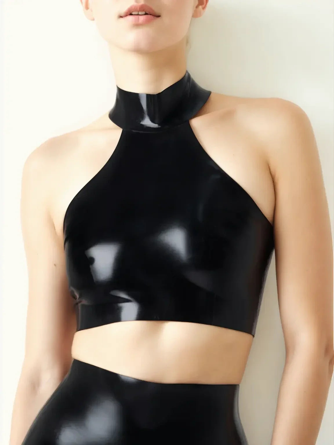 High-Neck Latex Crop Top