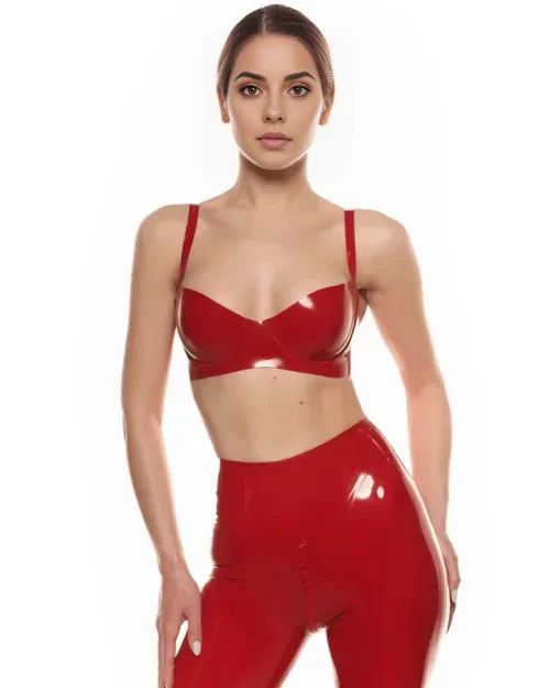 Latex Bra Top with Adjustable Straps – Red