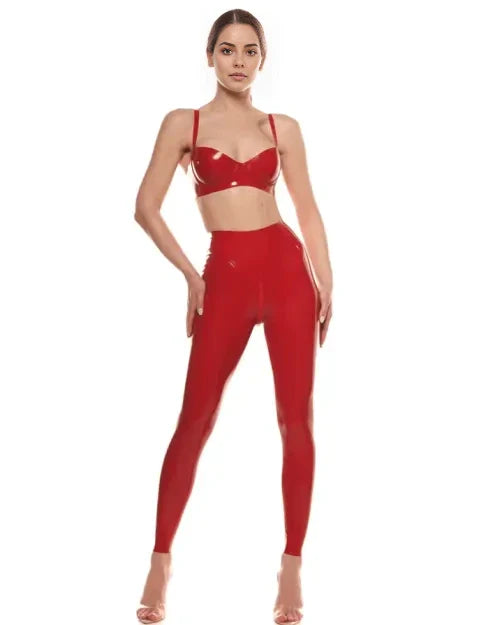 Latex Bra Top with Adjustable Straps – Red