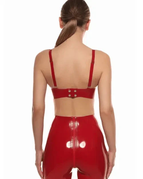 Latex Bra Top with Adjustable Straps – Red