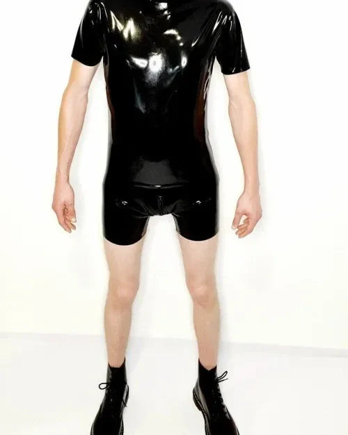 Black Latex Men's T-Shirt – Glossy Body-Hugging Latex Top for Men