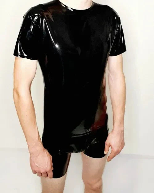 Black Latex Men's T-Shirt – Glossy Body-Hugging Latex Top for Men