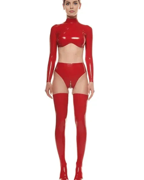 Latex High-Neck Top – Red