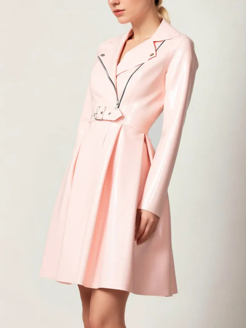 Light Pink Latex Biker Jacket Dress
