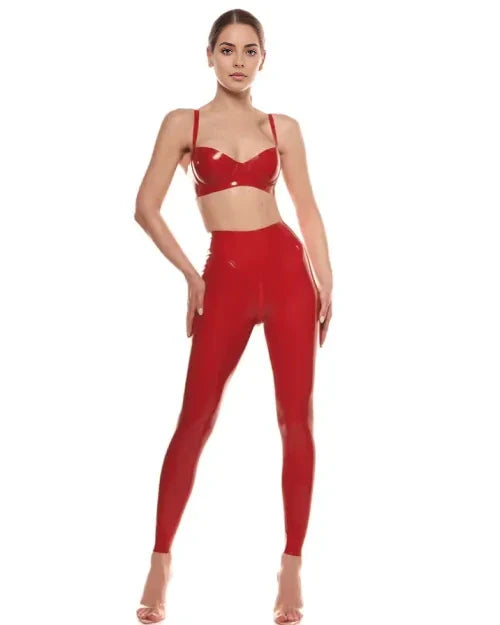 Latex Leggings with Seam Detail – Red