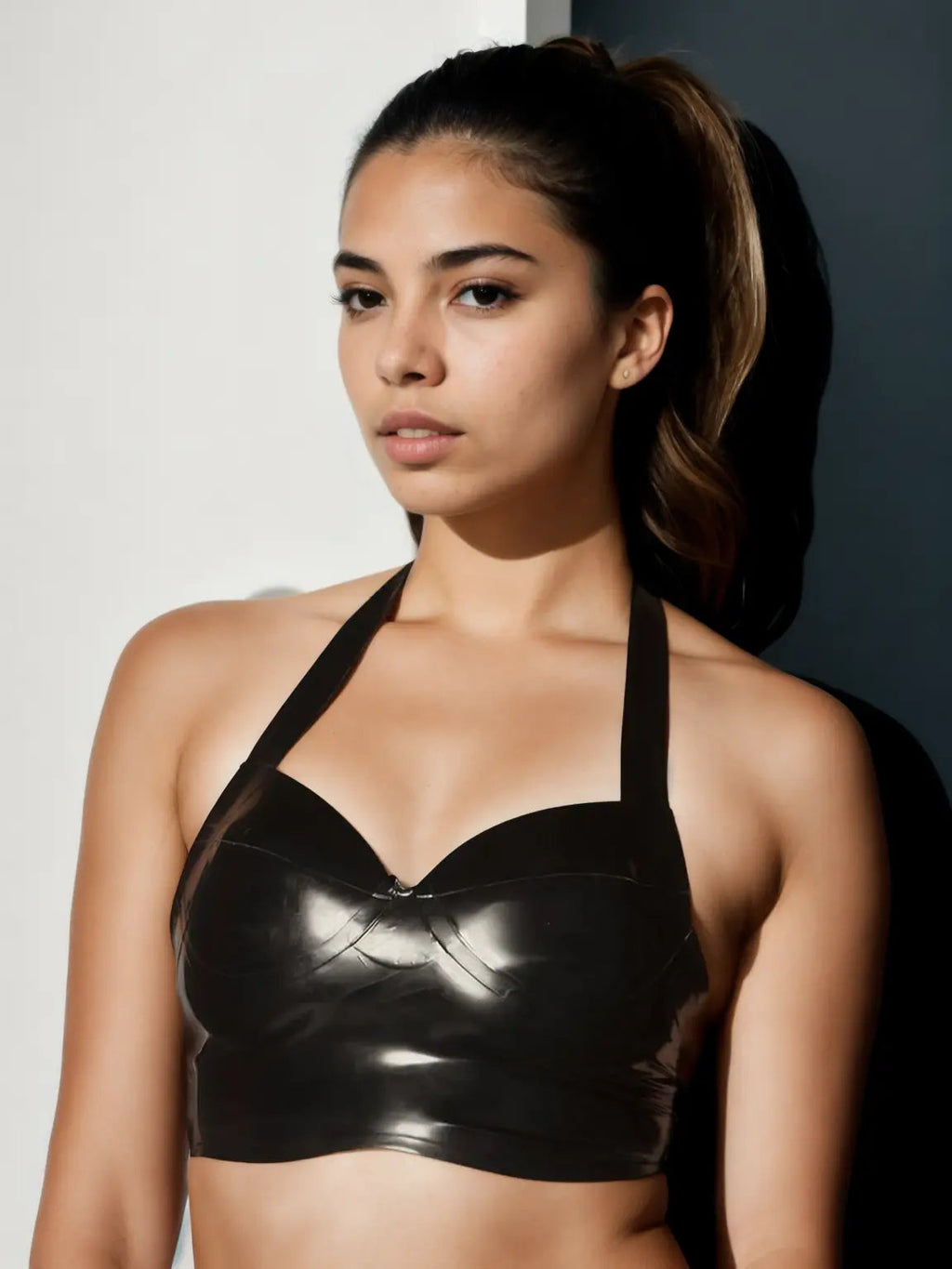 Latex Halter Crop Top with Sweetheart Bust
