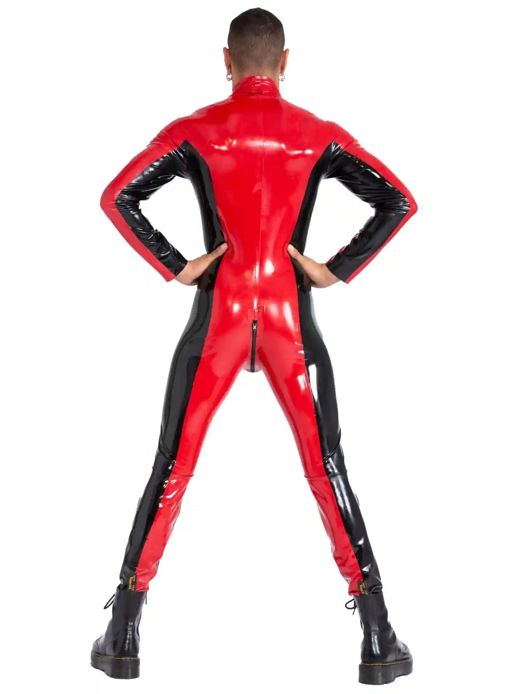 Latex Men's Catsuit with Front Zip – Red and Black