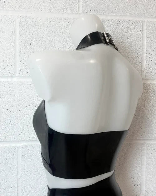 Latex Halter Triangle Bra with O-Ring Centre Detail