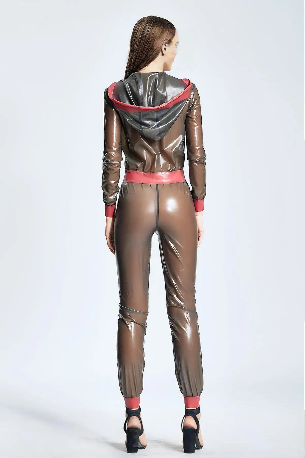 'Weekender' Latex Hooded Jumpsuit with Contrast Trim