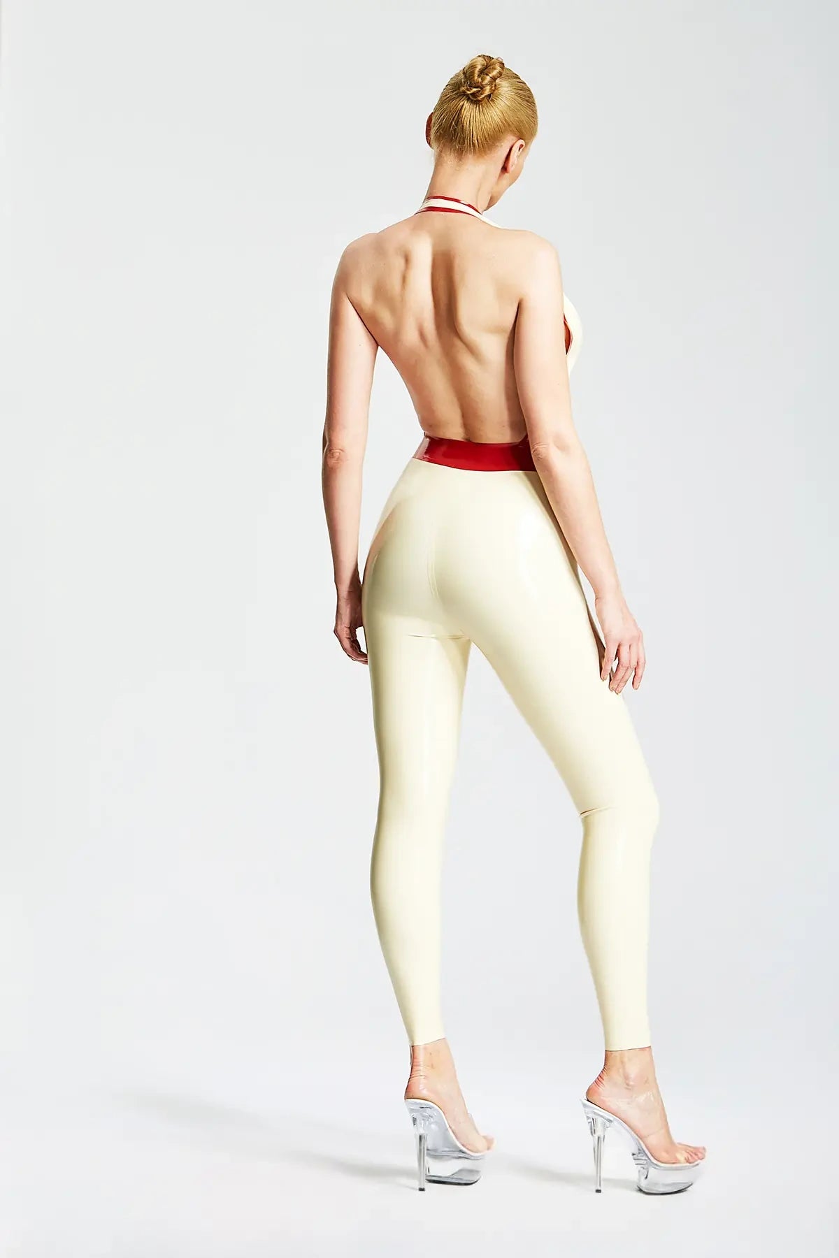 Deep V Halter Neck Backless Latex Catsuit