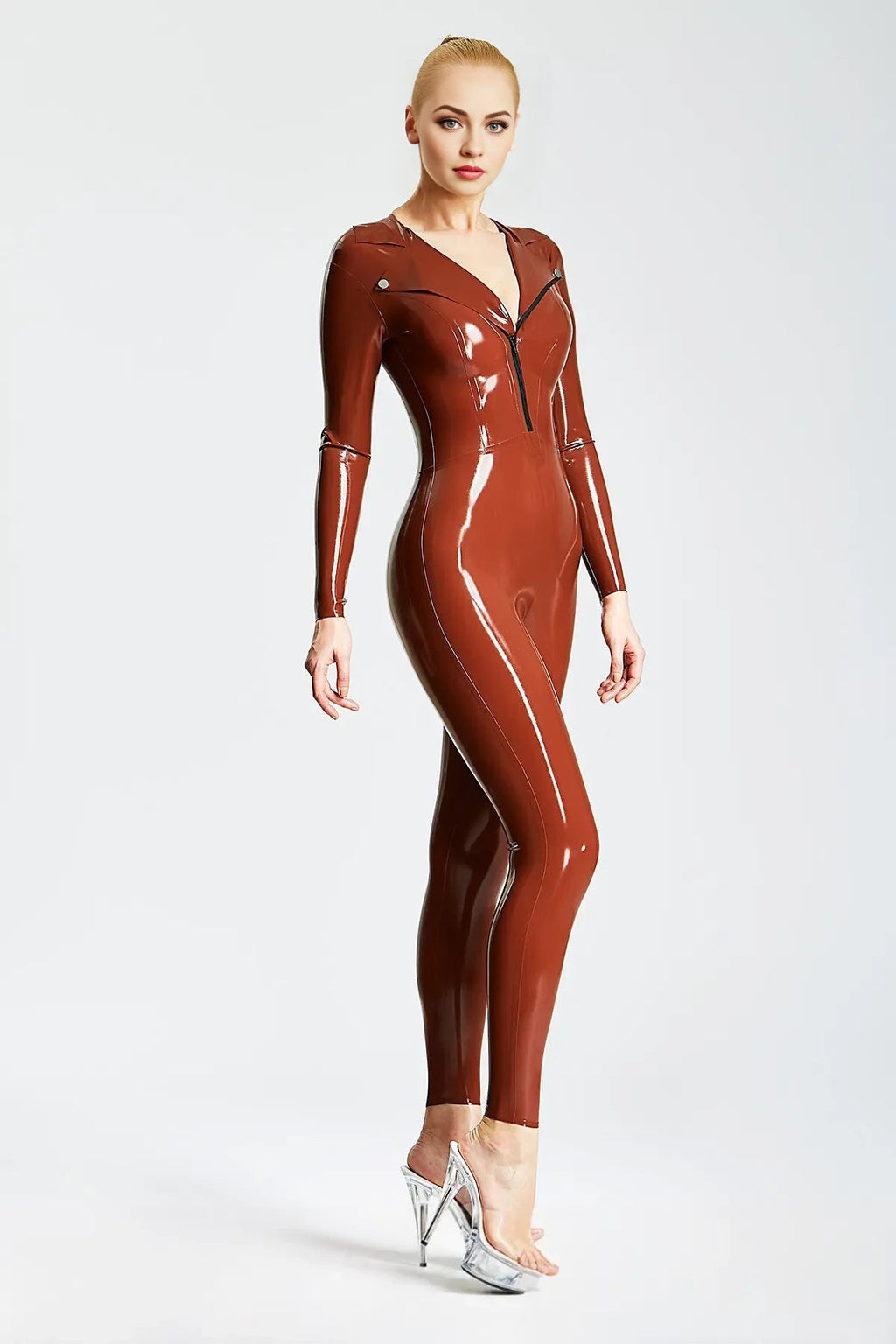Wide Lapel Latex Jacket-Style Catsuit