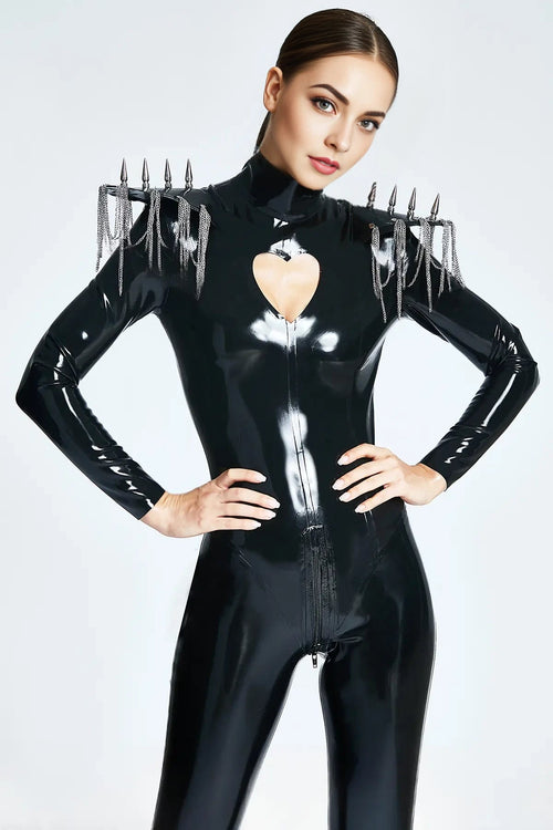 'The Heart Heroine' Latex Catsuit with Spiked Epaulettes
