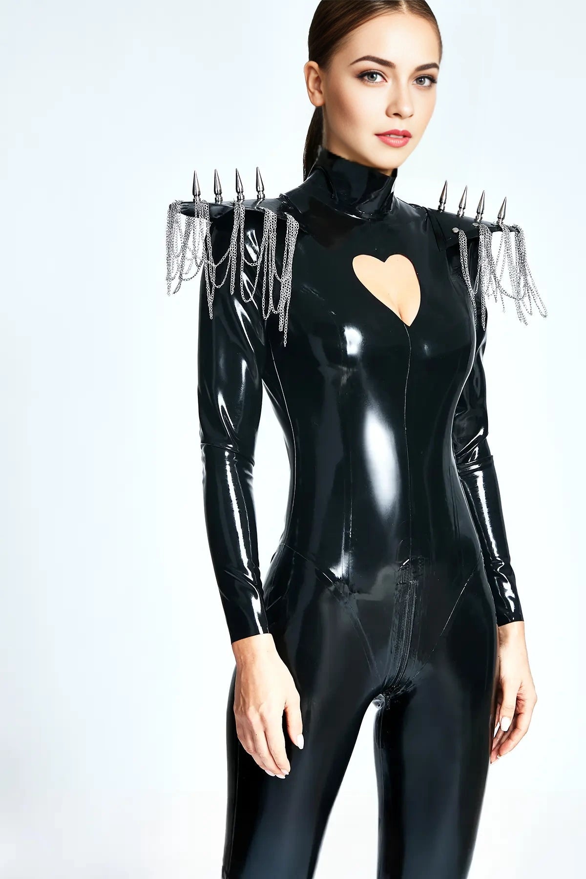 'The Heart Heroine' Latex Catsuit with Spiked Epaulettes