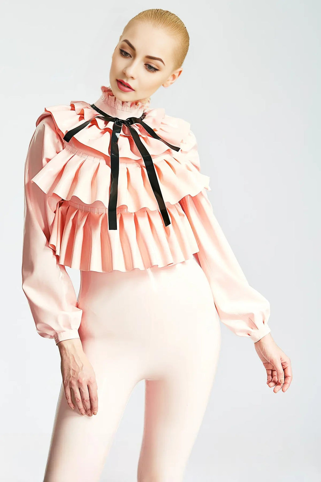 'Frills Galore' Latex Shirt-Style Catsuit