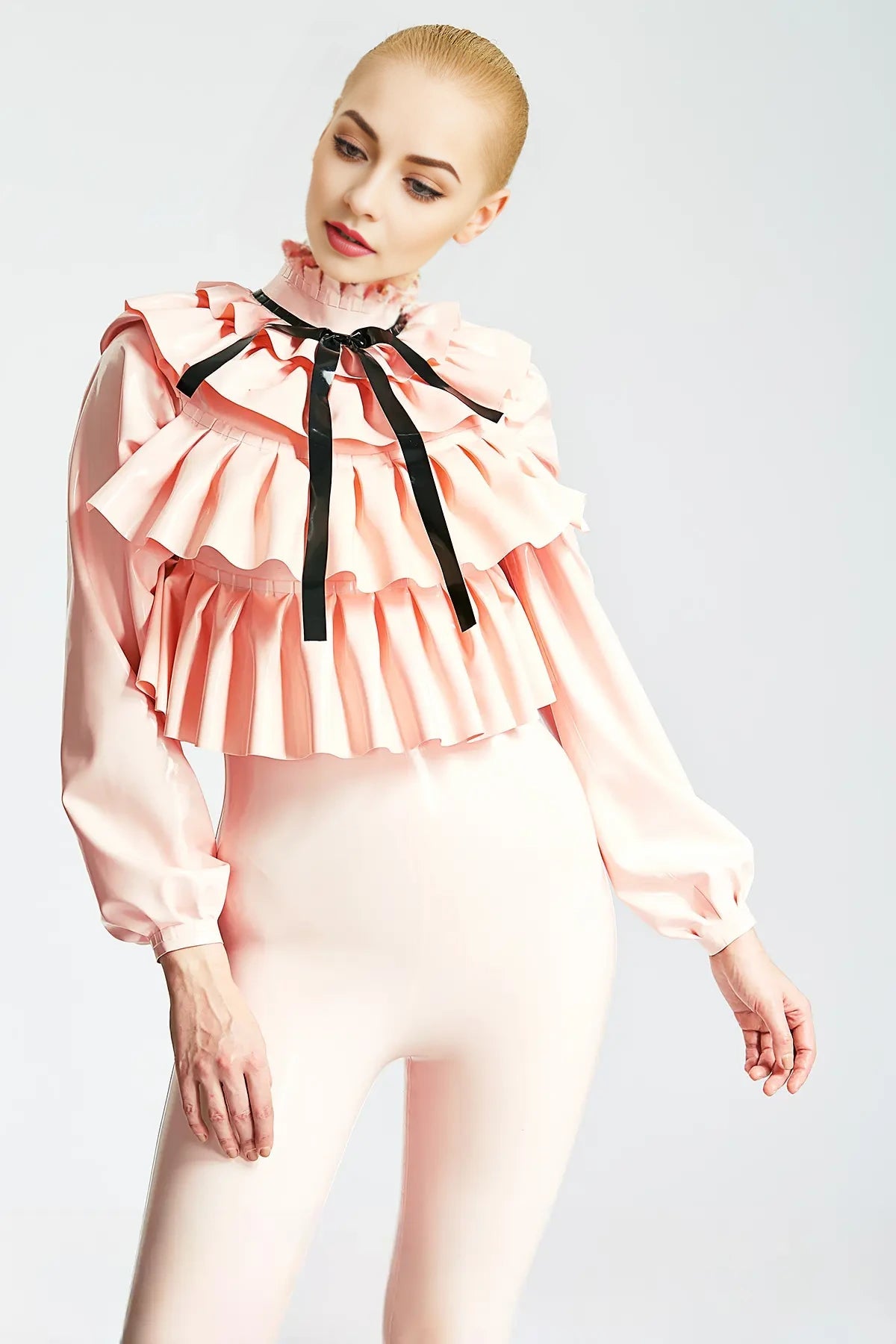 'Frills Galore' Latex Shirt-Style Catsuit