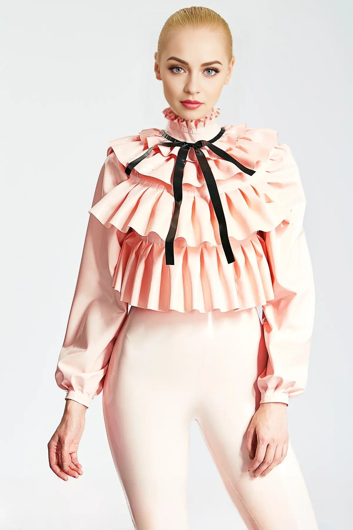 'Frills Galore' Latex Shirt-Style Catsuit