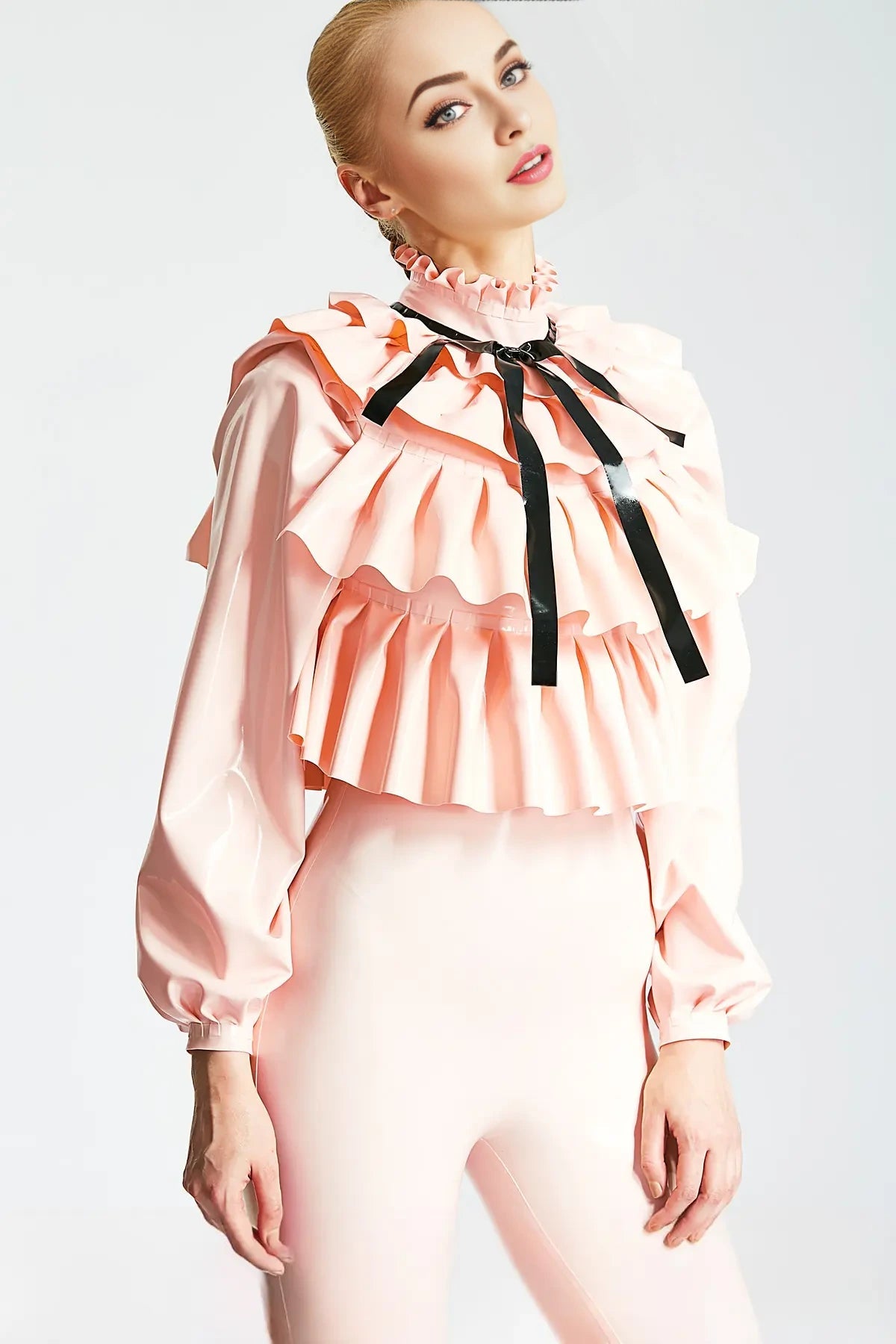 'Frills Galore' Latex Shirt-Style Catsuit