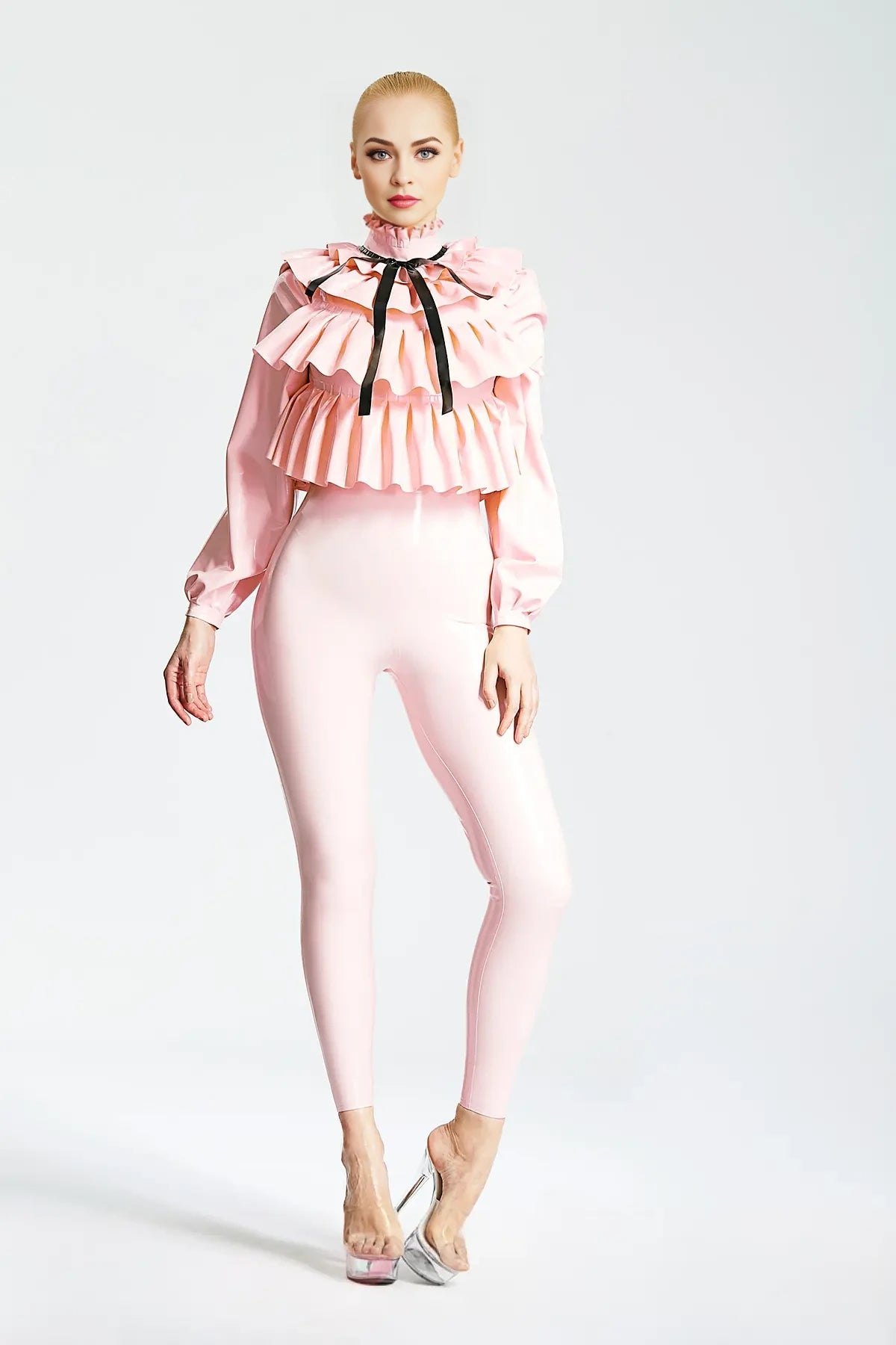 'Frills Galore' Latex Shirt-Style Catsuit