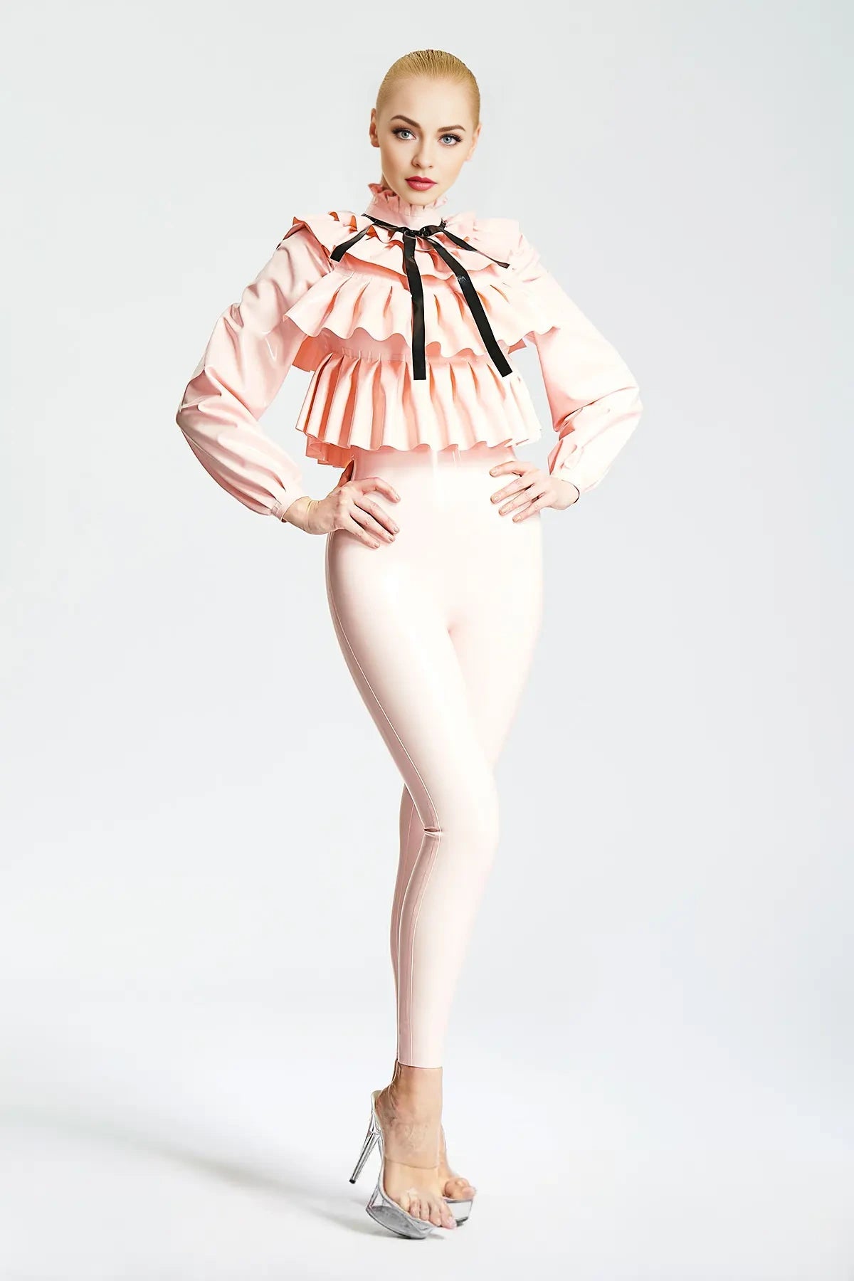 'Frills Galore' Latex Shirt-Style Catsuit