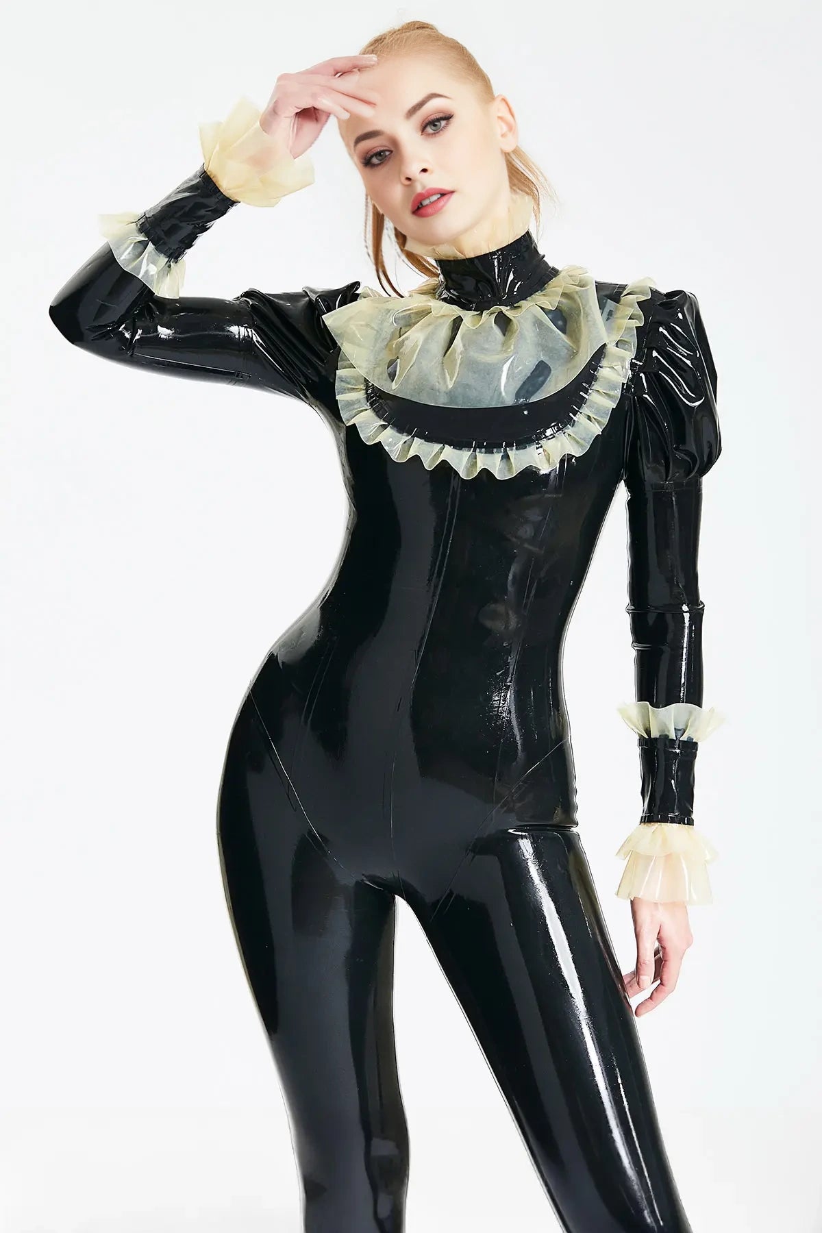 Froo Froo Latex Catsuit with Puffed Sleeves