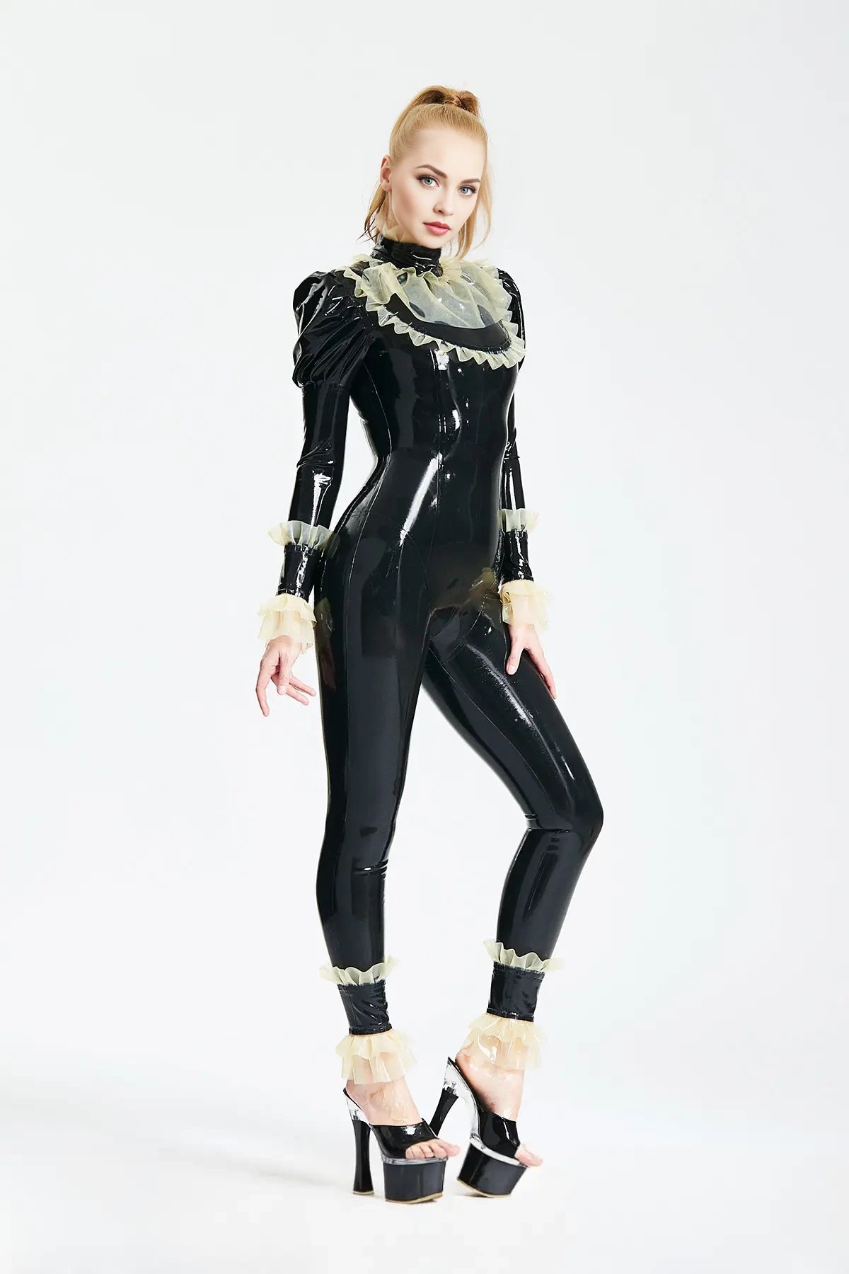 Froo Froo Latex Catsuit with Puffed Sleeves