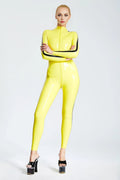 Latex Catsuit with Contrast Side Stripe and Front-to-Back Zipper – Yellow and Black