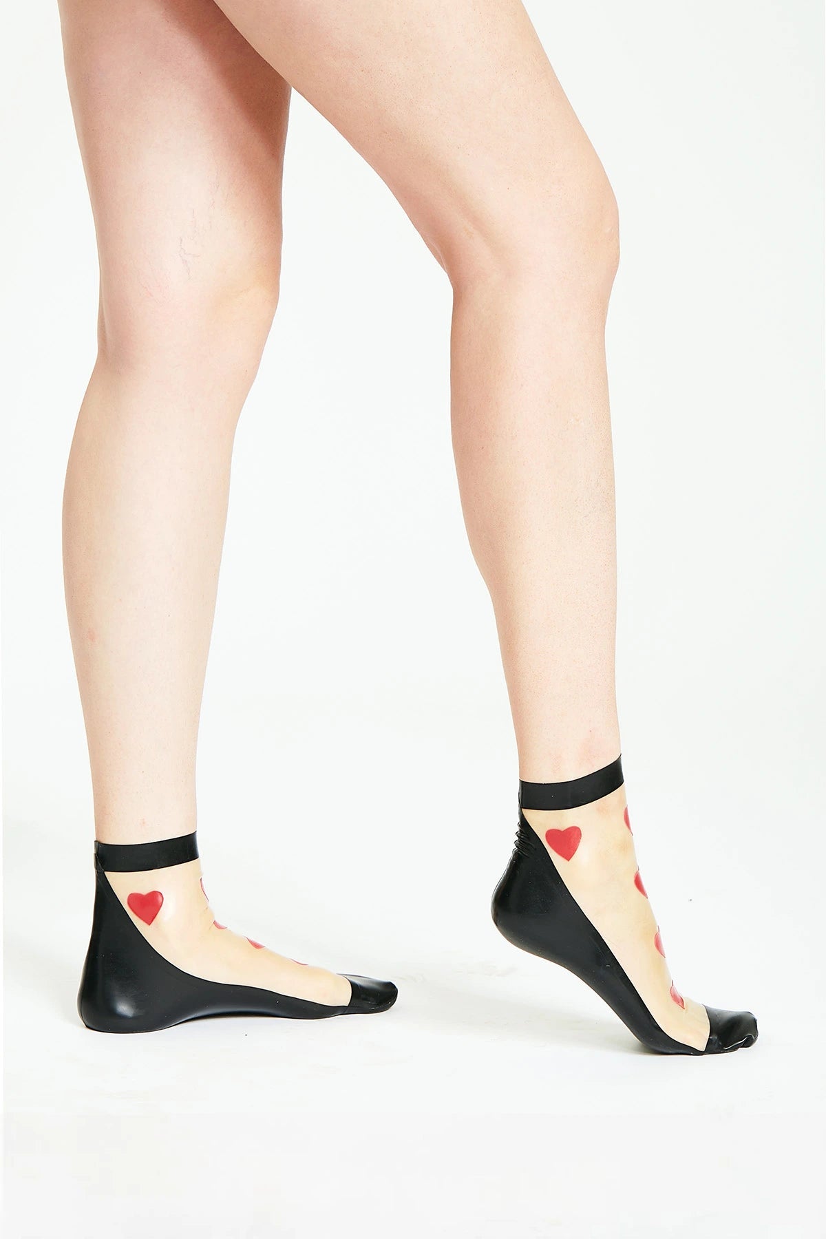 Latex Stockings in Translucent Natural with Black and Red Trim – Women's Latex Stockings