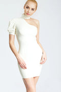 Alicia Asymmetric One-Shoulder Latex Mini Dress — White
