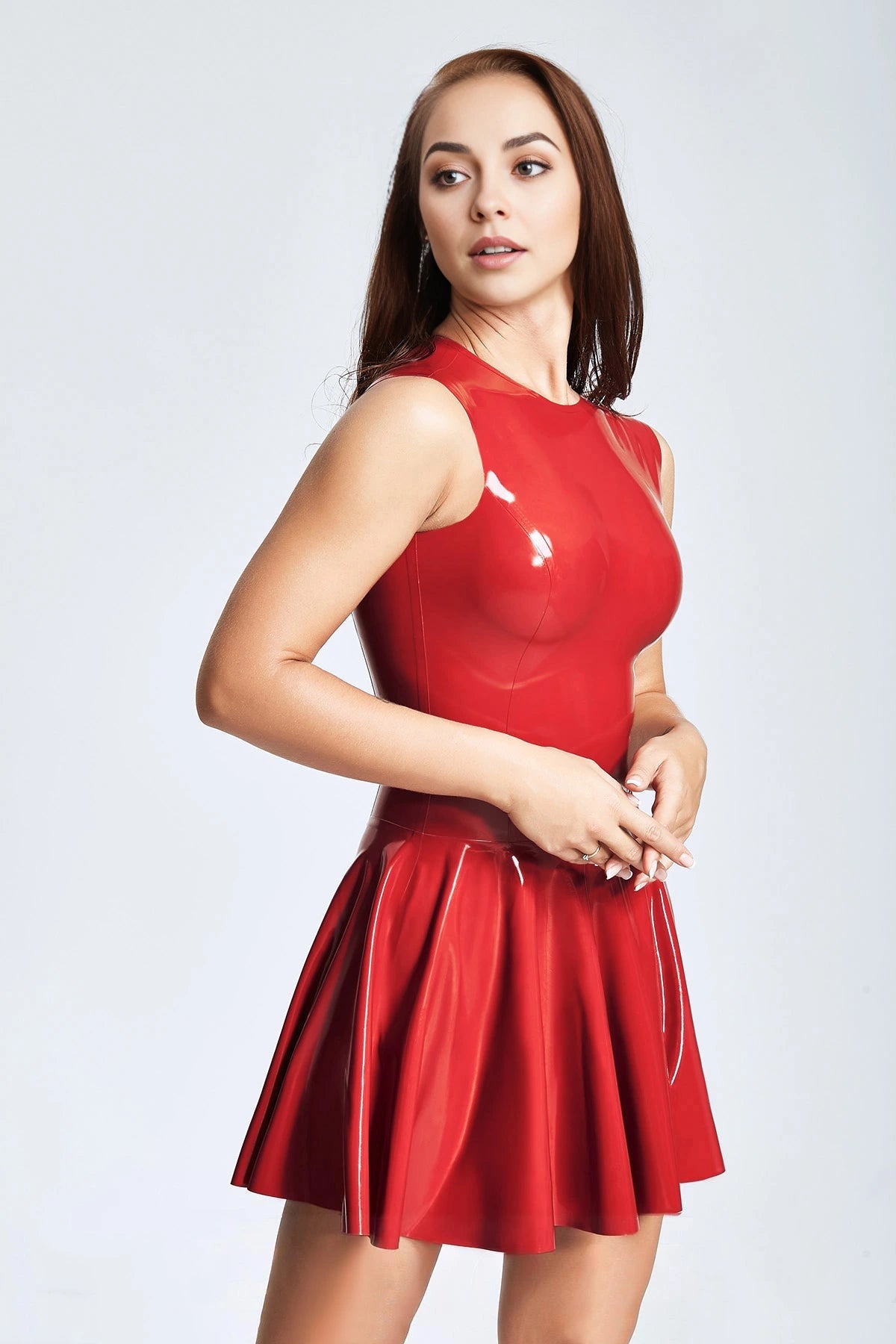 'Vivian' Latex Swing Dress with Full Flared Skirt