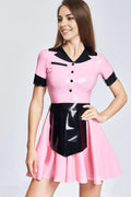 Latex Maid Dress with Flared Skirt and Detachable Apron – Bubblegum Pink and Black