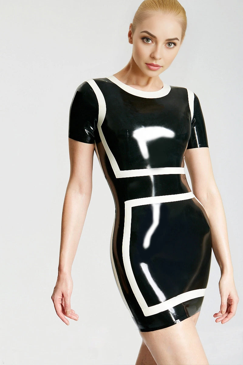 Alice Latex Micro Party Dress — Black & White