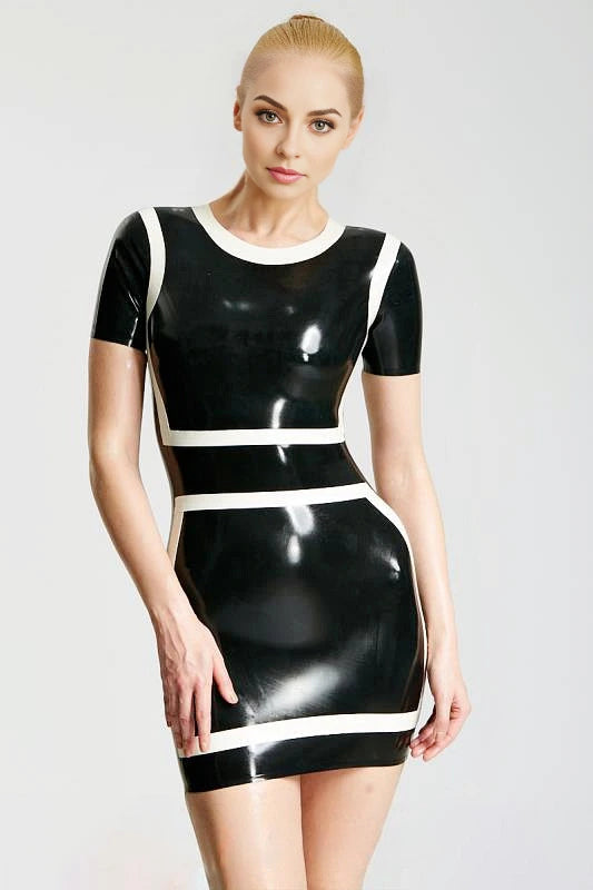 Alice Latex Micro Party Dress — Black & White