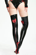 Butterfly Bow Latex Stockings — Black & Red