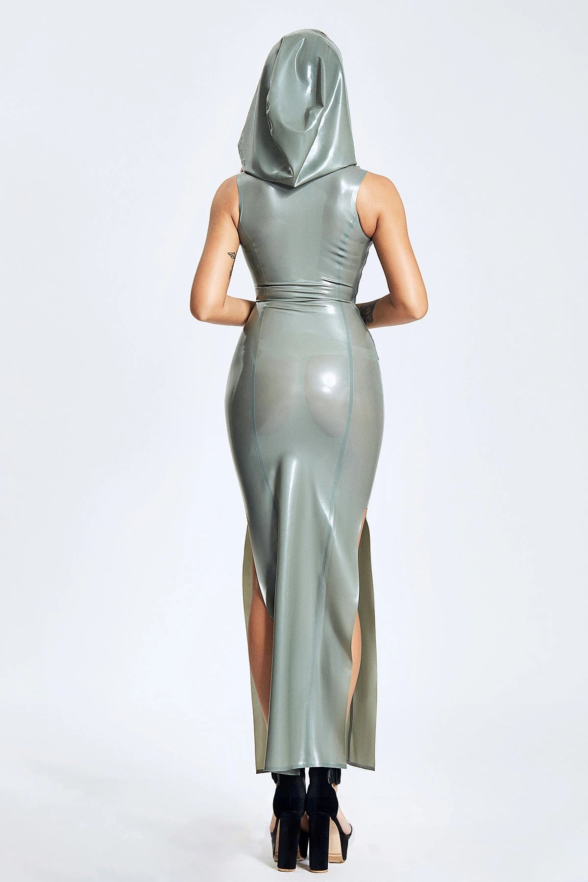 Hooded Latex Maxi Dress