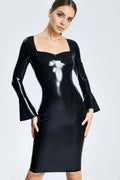Latex Dress with Square Neckline and Trumpet Sleeves