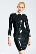 Colleen Latex Collar & Cuff Mini Dress — Black & White