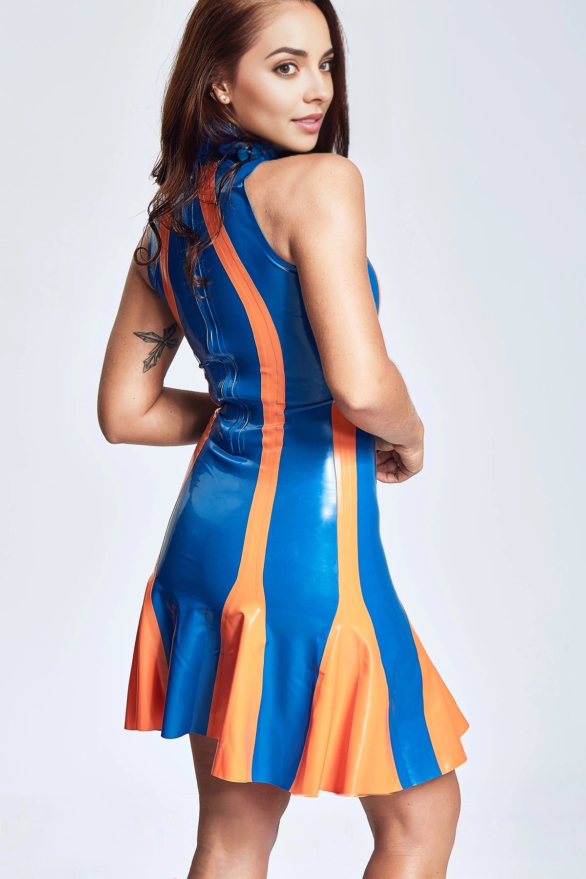 'Filippa' Latex Flared Sleeveless Mini Dress
