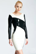 'Valentina' Latex Long-Sleeved Mini Dress with Contrast Patterns