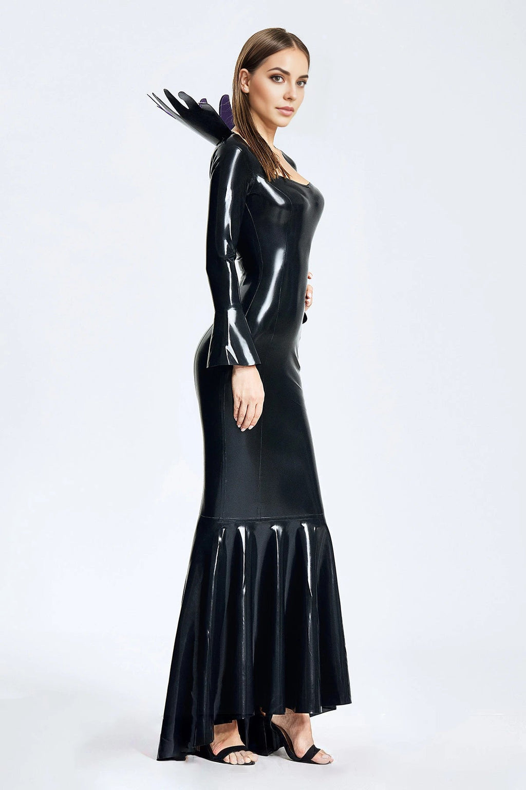 Latex Witchery Dress – Black & Purple with Spiked Collar