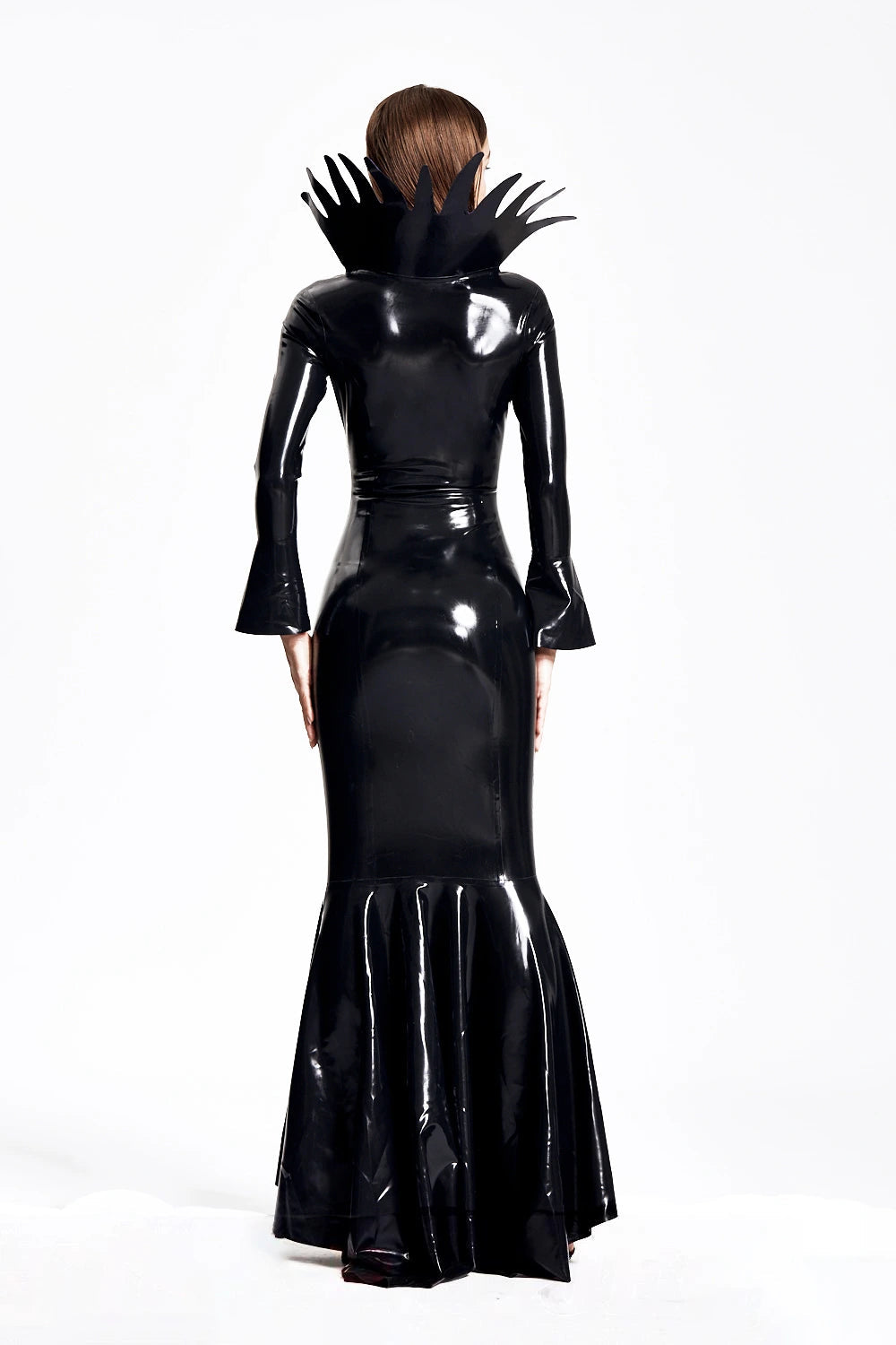 Latex Witchery Dress – Black & Purple with Spiked Collar