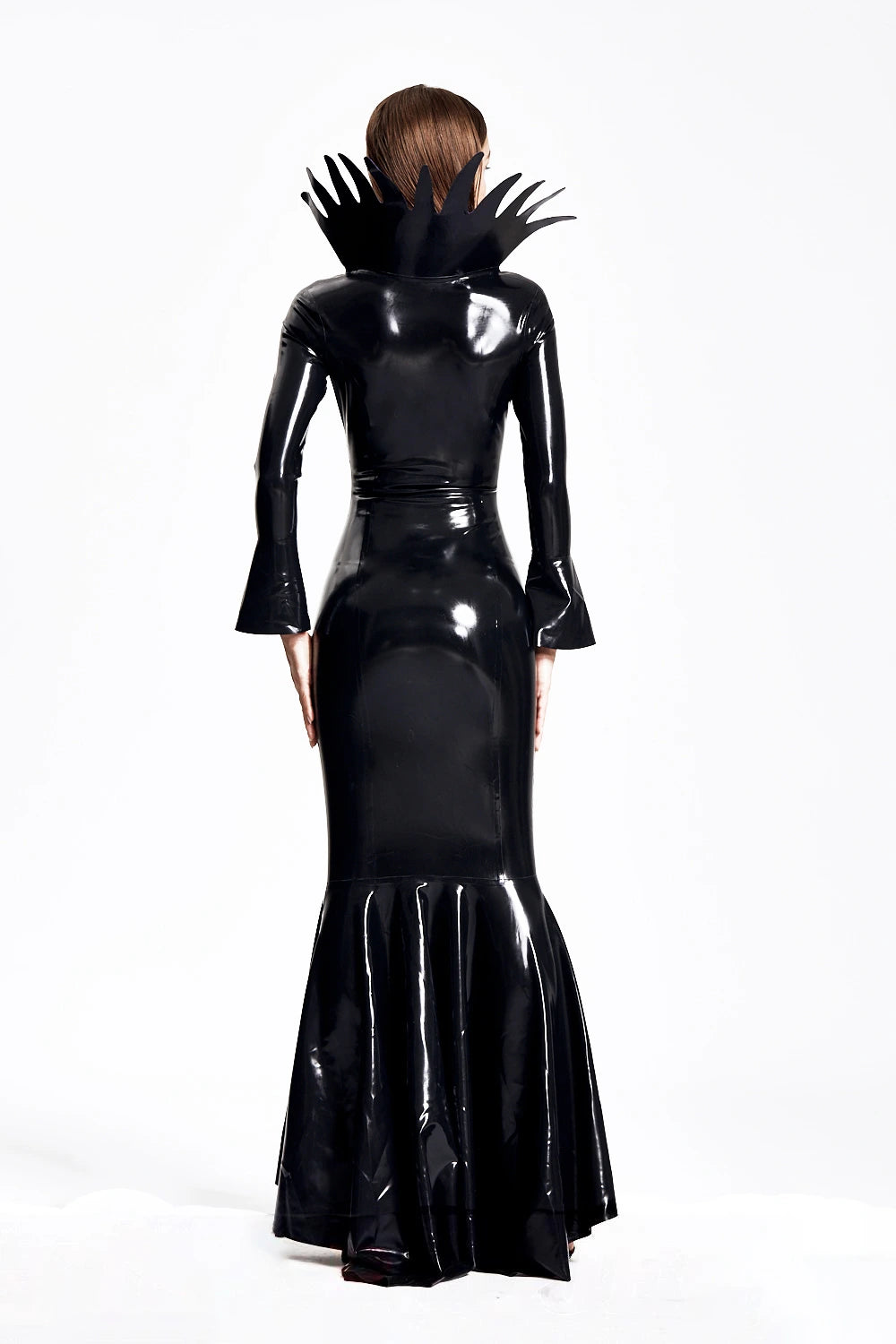 Latex Witchery Dress – Black & Purple with Spiked Collar