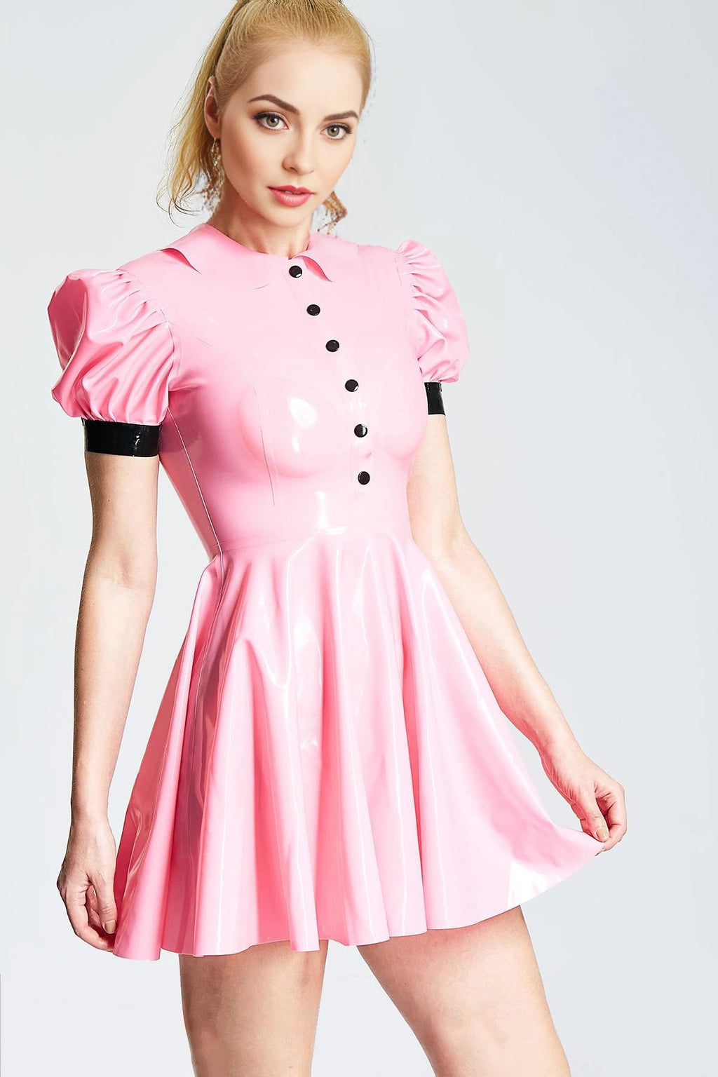 Latex Lolita Maid Dress & Apron – Pink & Black