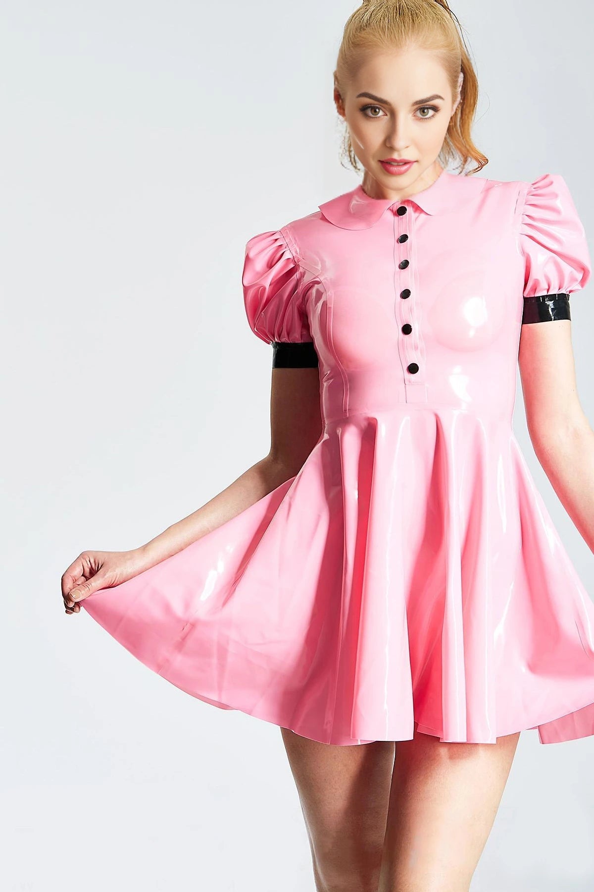 Latex Lolita Maid Dress & Apron – Pink & Black