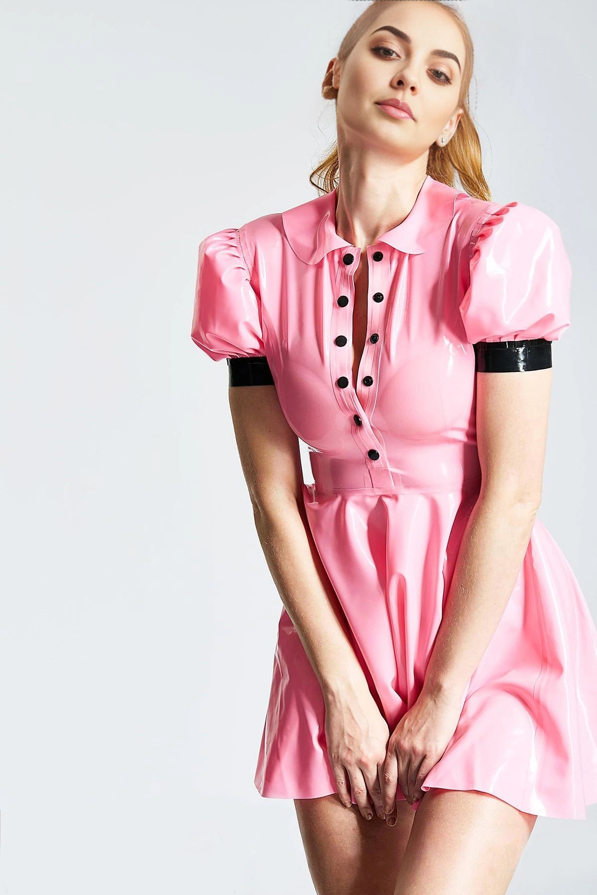 Latex Lolita Maid Dress & Apron – Pink & Black