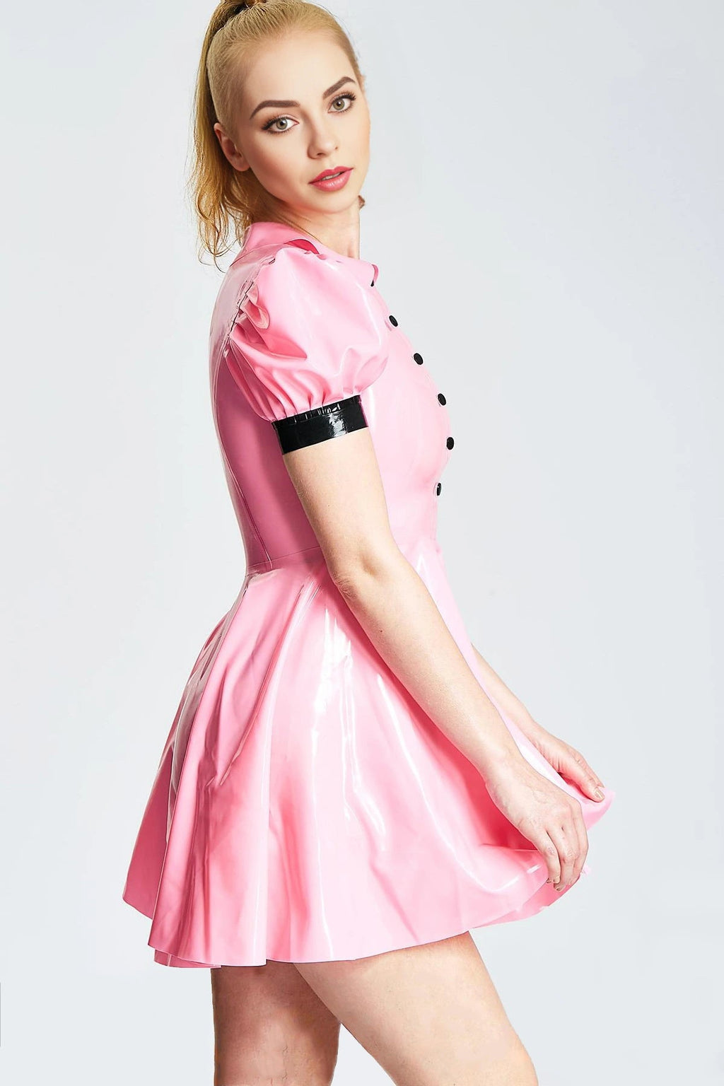 Latex Lolita Maid Dress & Apron – Pink & Black