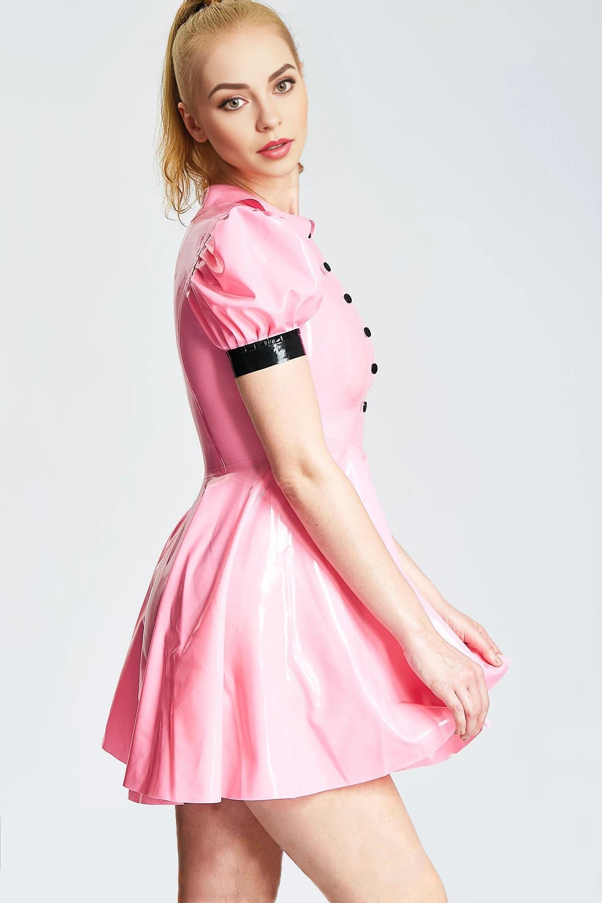 Latex Lolita Maid Dress & Apron – Pink & Black