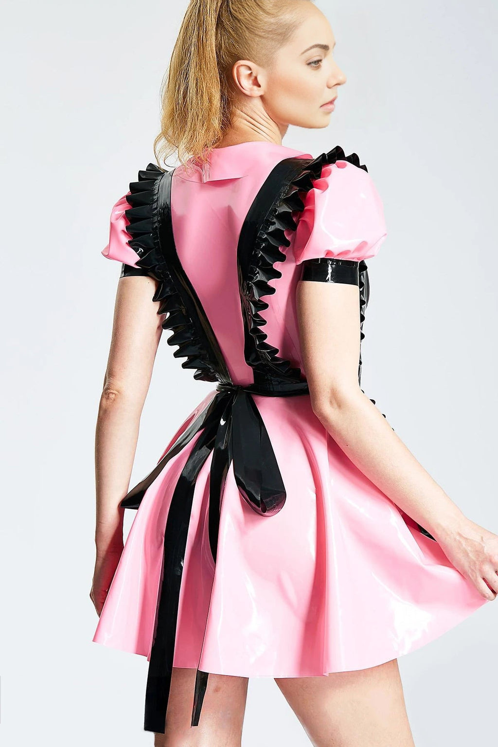 Latex Lolita Maid Dress & Apron – Pink & Black